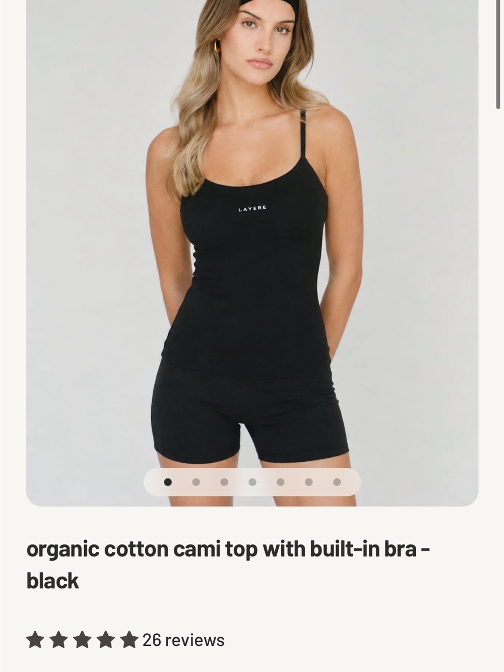 Layere Organic Cotton Black Cami Top with Built-In Bra small NWT